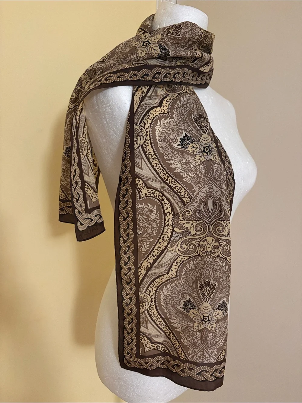 Adrienne Vittadini Brown Paisley Silk Wrap Scarf